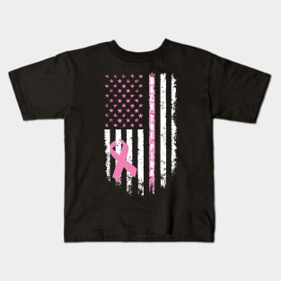 Back The Pink Ribbon American Flag Breast Cancer Awareness Kids T-Shirt